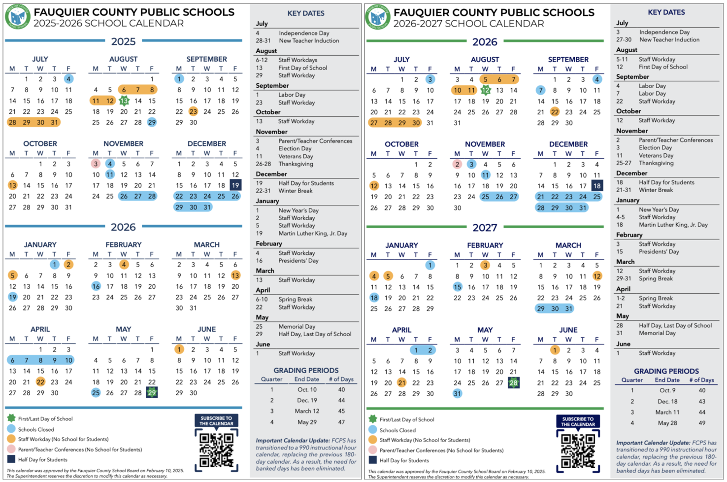 Fauquier School Board receives draft academic calendars for 202526 and 202627 school years