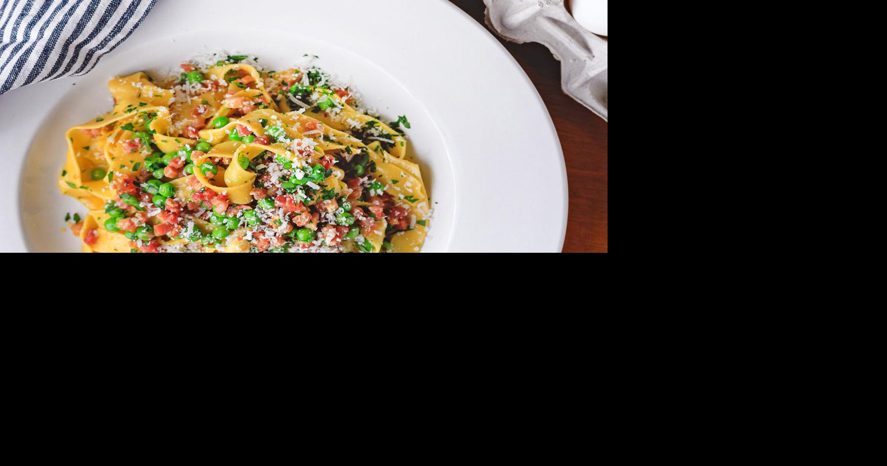 Pappardelle Carbonara with Pancetta and Peas | Lunch | feastandfield.net