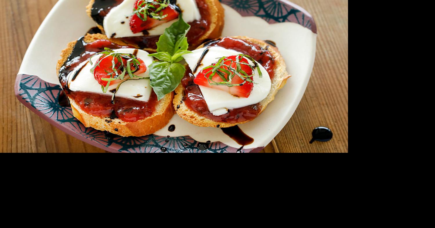 Strawberry Caprese Canapés with Strawberry-Basil Jam | Snacks & Sides | feastandfield.net