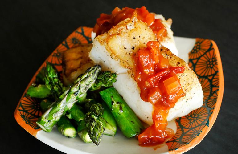 PanSeared Halibut with TomatoOnion Jam Dinner