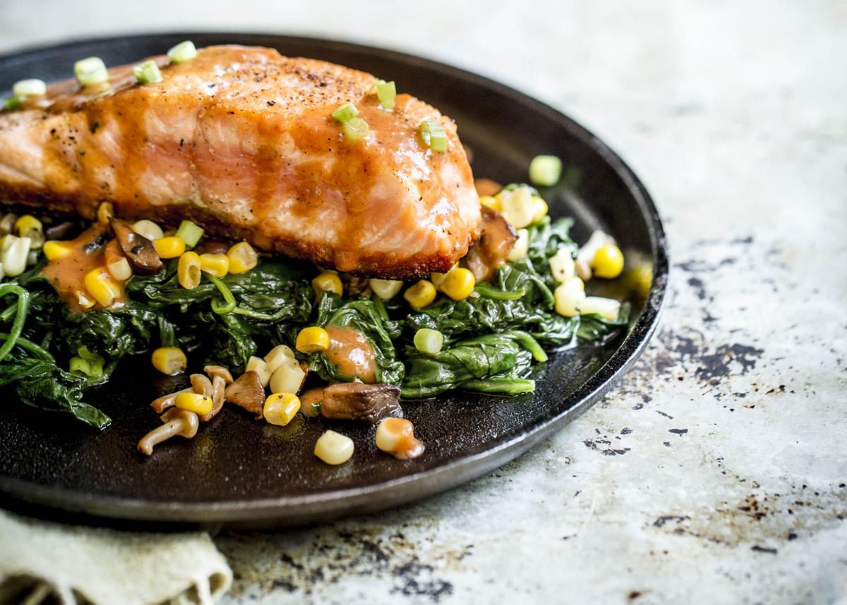 PanFried Salmon with Wild Mushrooms and Corn