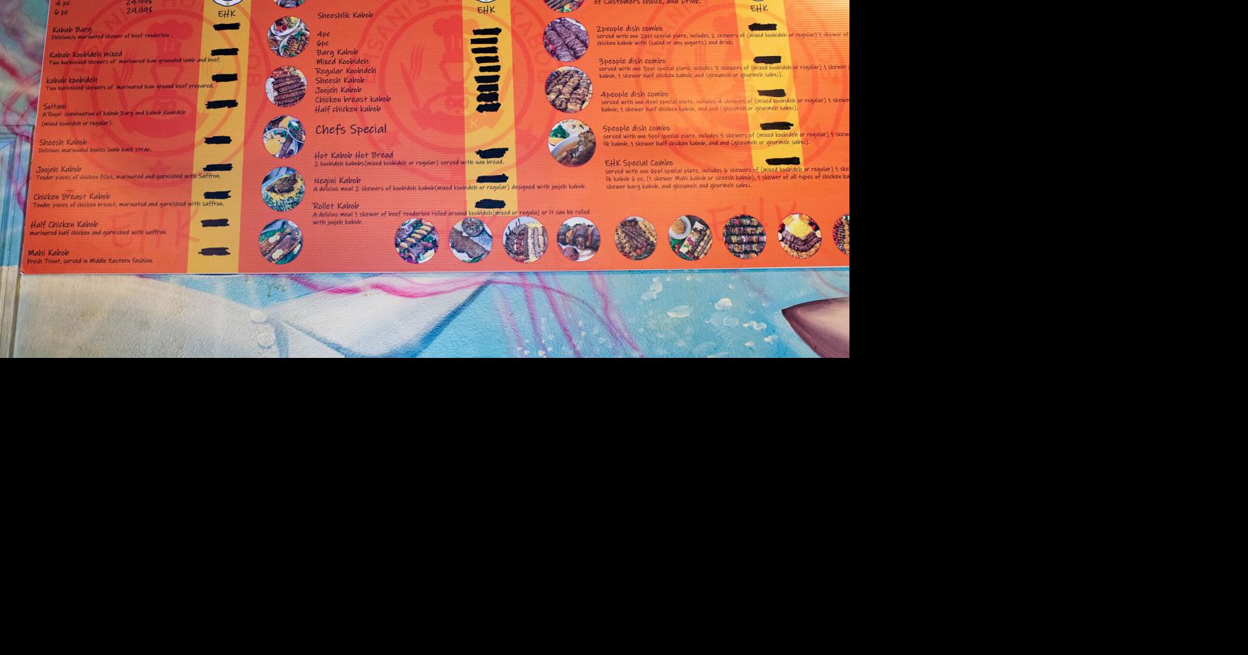 Ehsanis Hot Kabob menu