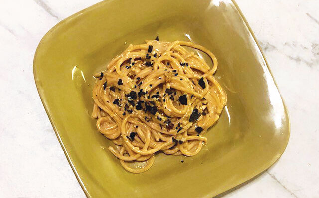 Creamy Linguine with Spicy Seaweed Crunch