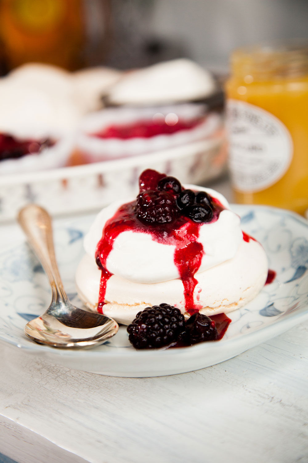 Pavlova Bar with Roasted Rhubarb and MixedBerry Compote Sweets