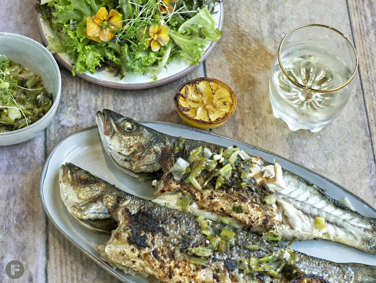 Whole Branzino with Charred Onions