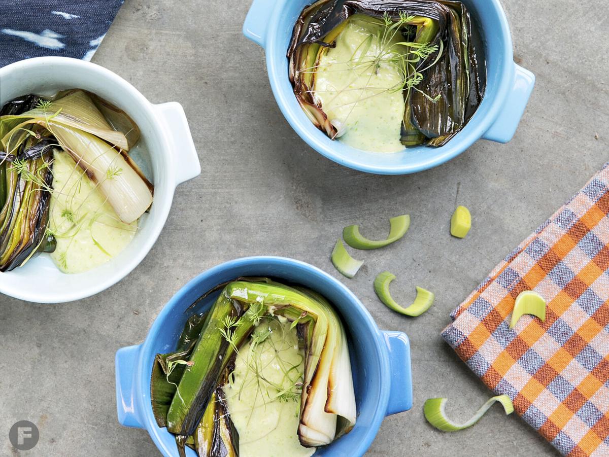 Braised Leeks with Miso-Chive Dressing