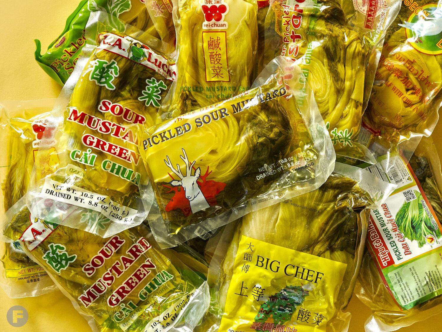 Deliciously funky, pickled mustard greens will spice up any spread