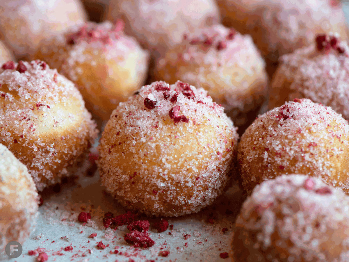 Raspberry Sugar Donut Holes