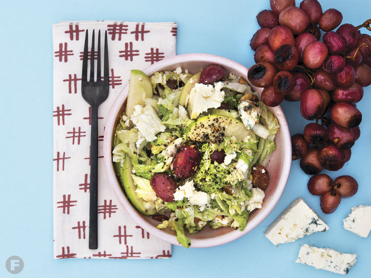 Winter Greens with Roasted Grapes and Danish Blue Cheese
