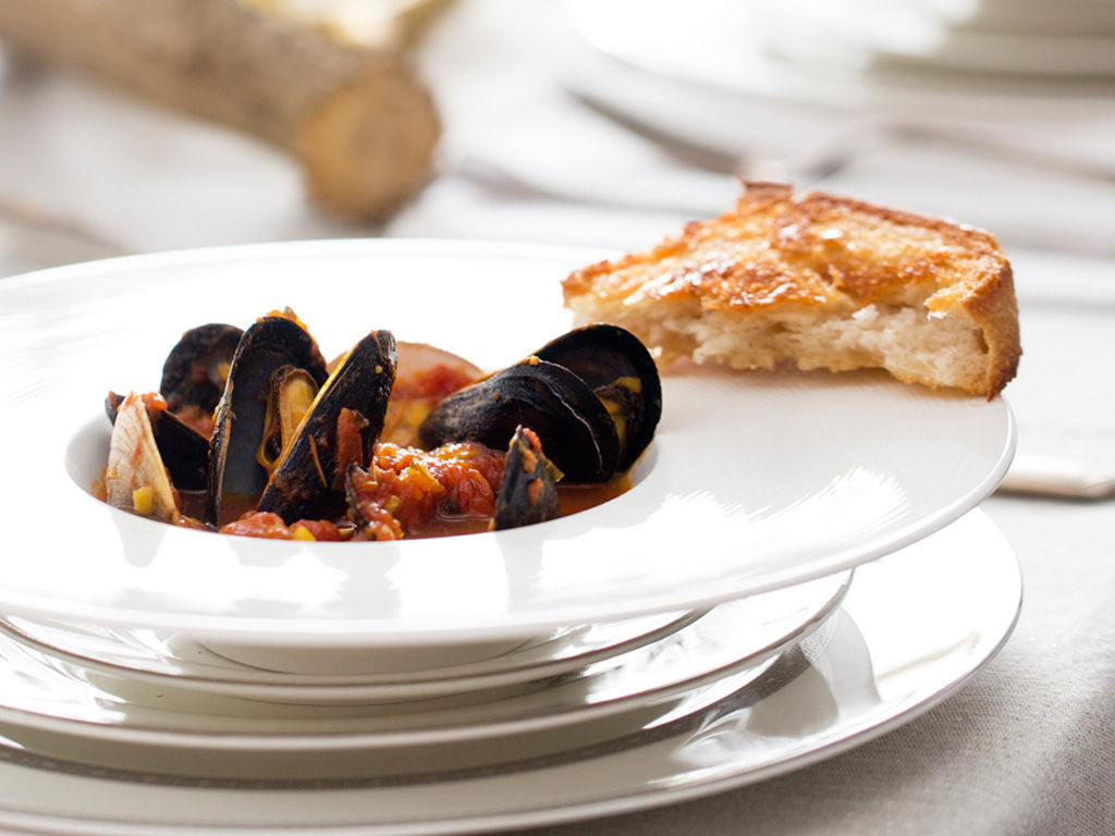 Clams and Mussels in TomatoSaffron Broth
