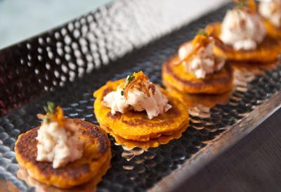 Sweet Potato and Rosemary Blinis with Date Mascarpone 