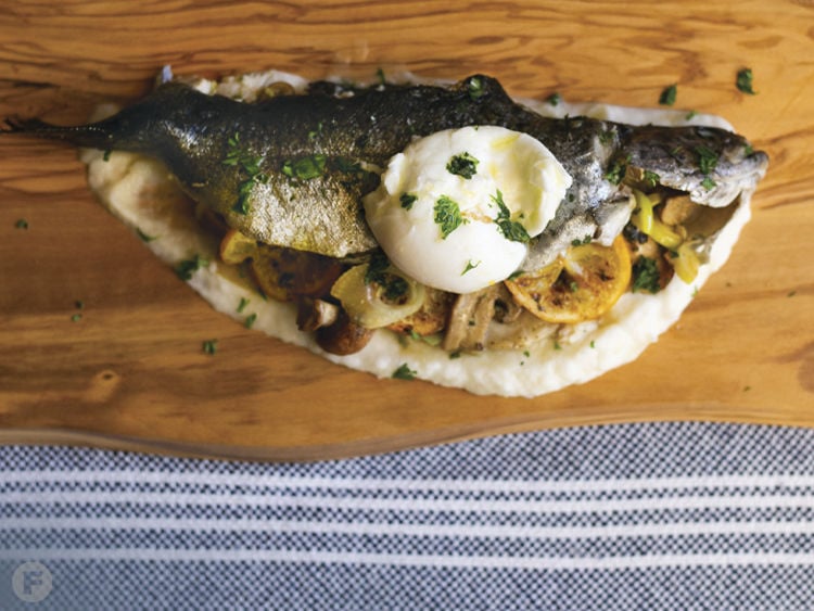 Finnish Stuffed and Seared Rainbow Trout with Meyer Lemon Butter and Turnip Purée