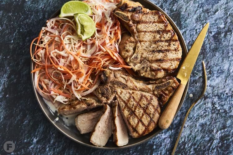 Pineapple-Allspice-Marinated Pork Chops with Slaw
