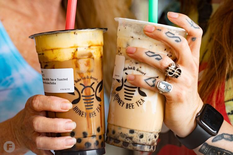 Sweeten up your day with a boba tea or crêpe cake from Honey Bee Tea in