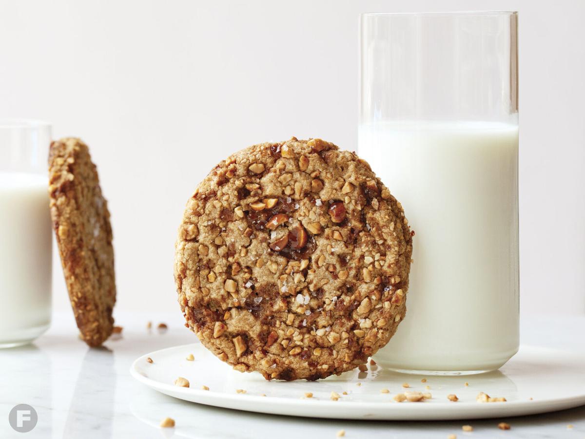 Peanut Butter Sourdough Cookies with Salted Candied Peanuts