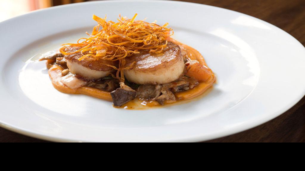 Seared Scallops With Chile Leek Jam And Mushrooms Recipe Recipes Feastmagazine Com