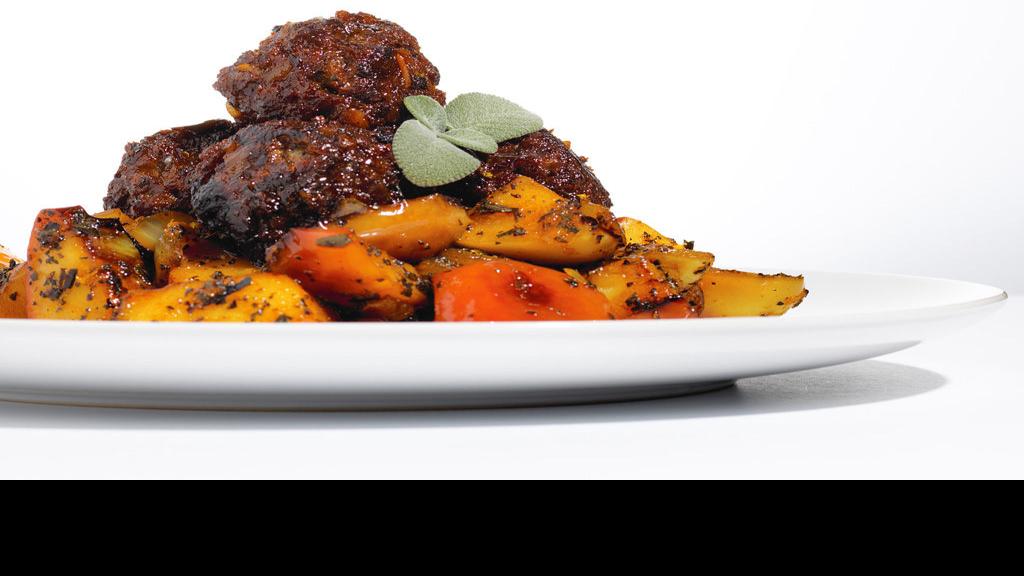 Elk, Dried Cherry and Roasted Garlic Meatballs with CitrusHerb Chutney