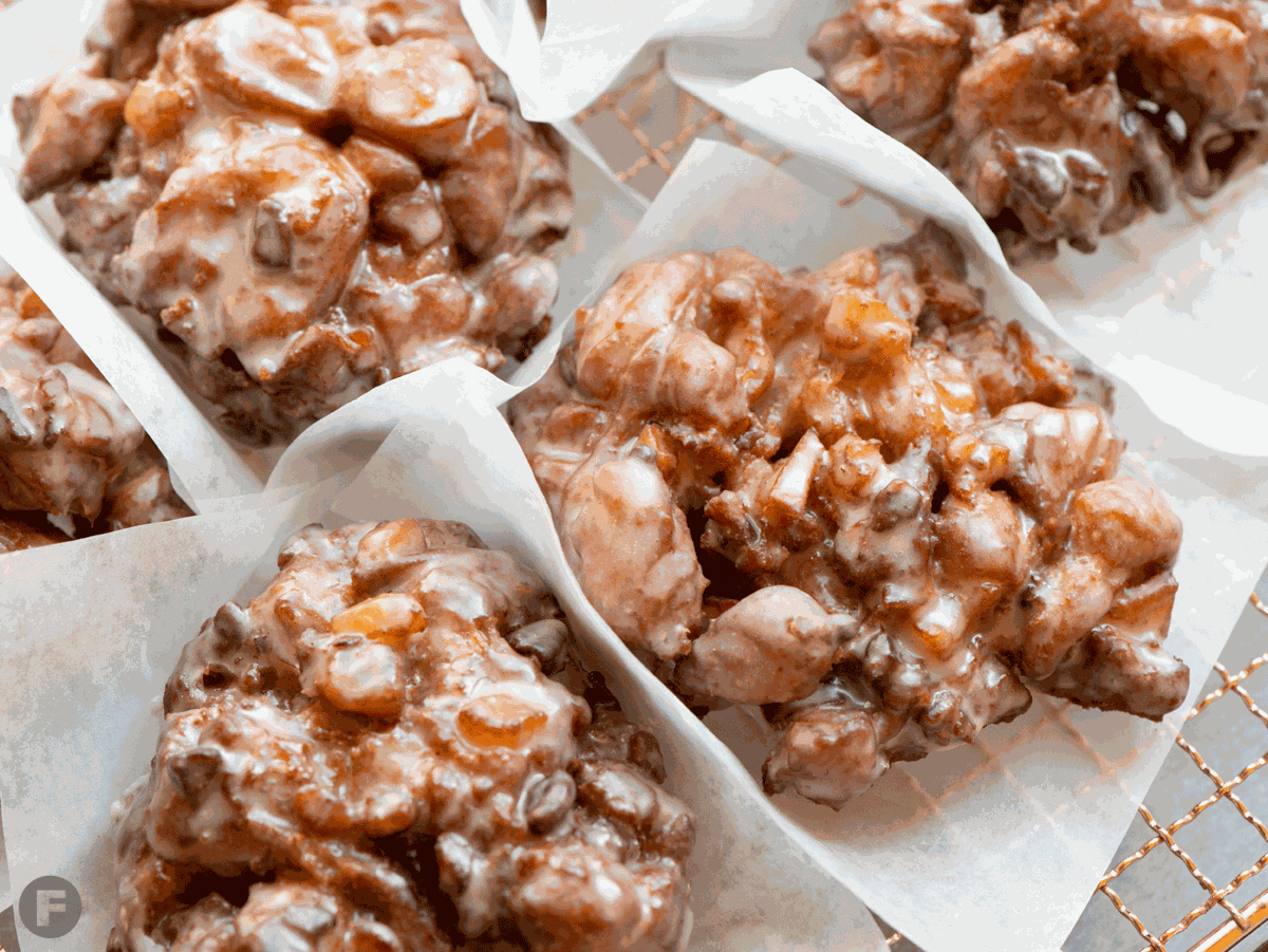 Spiced Pear & Pecan Fritters with Cinnamon-Maple Glaze