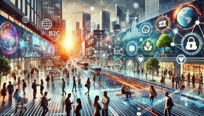 people in NYC on their phone working their b2c brands