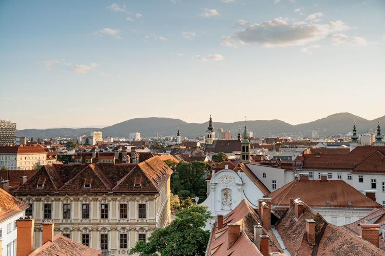 This Austrian city has numerous tile shingled roofs