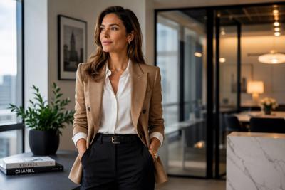 A woman trying to make a professional appearance