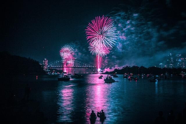 A fireworks show over the Sydney harbor