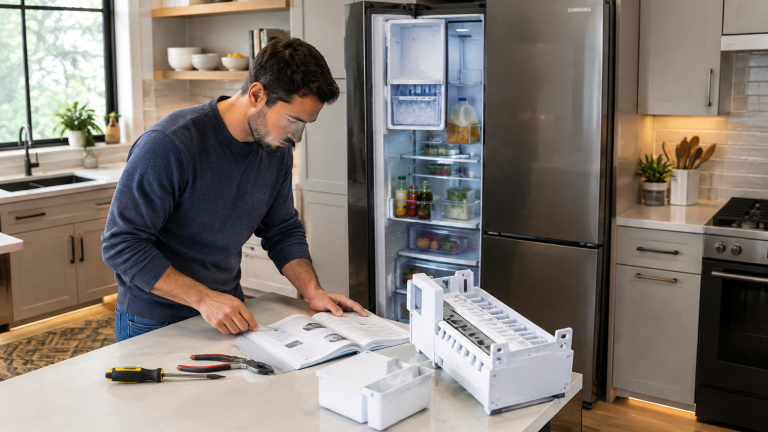 A man searching a Buy Samsung Refrigerator Ice Maker Parts