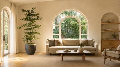 Vert House Shady Lady Faux Olive Tree shaping sightlines in a contemporary interior