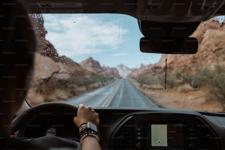 Person with dash cam records the beautiful scenery on their car trip