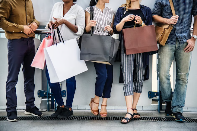 People wait around after a smart shopping experience