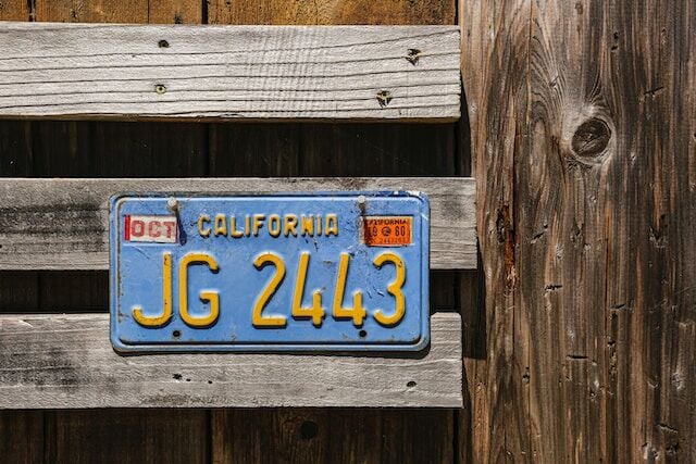 License plate of out-of-state vehicle