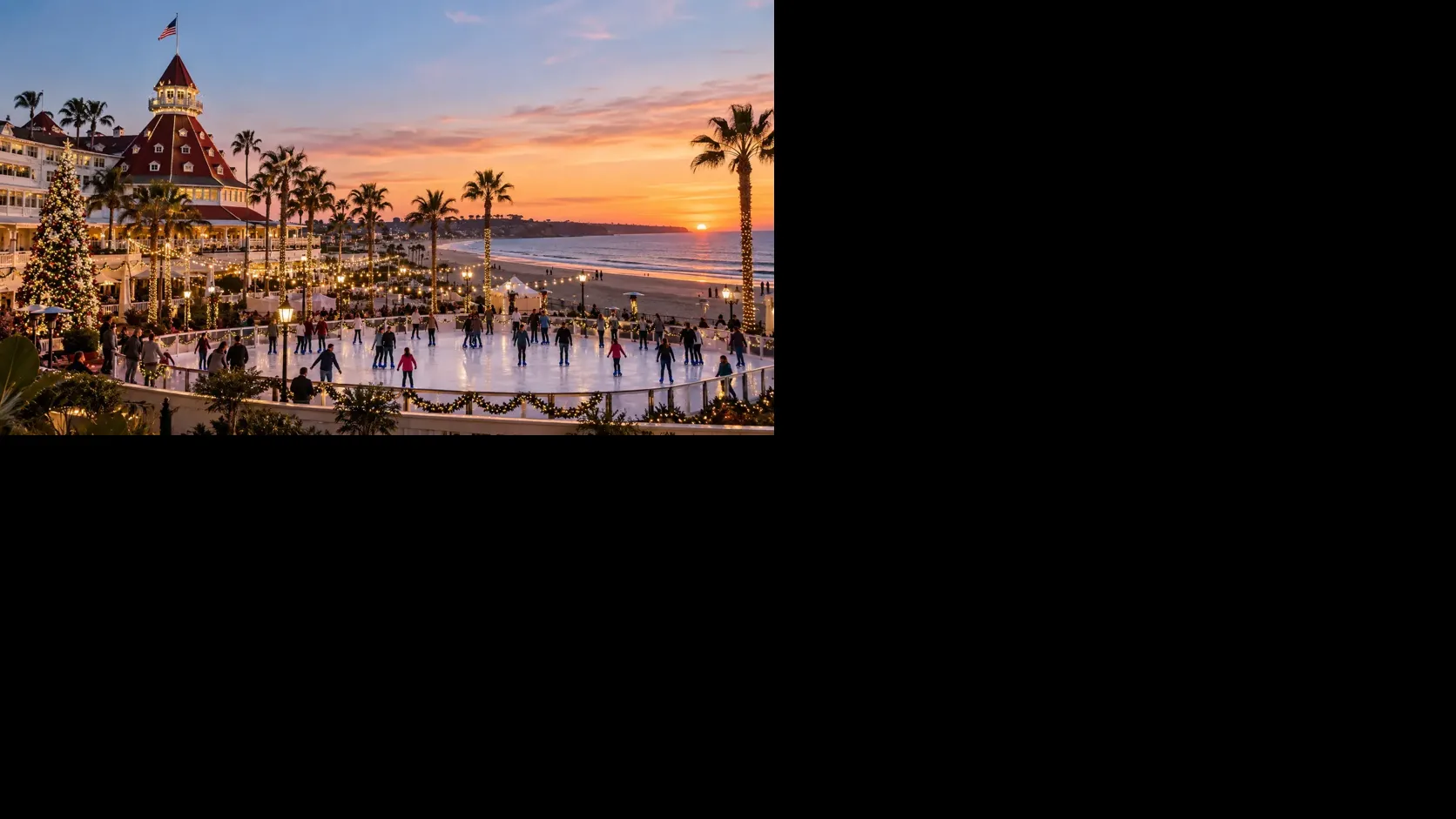Festive holiday lights and waterfront celebrations in San Diego, California.

