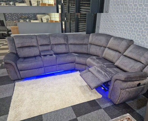 4 Seater Corner Electric Recliner Sofa in Smokey Taupe with USB Port, Cup holders, and Other Features