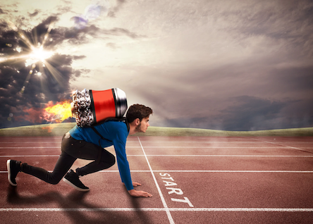 Man runs track race with lots of energy because of his nutrition