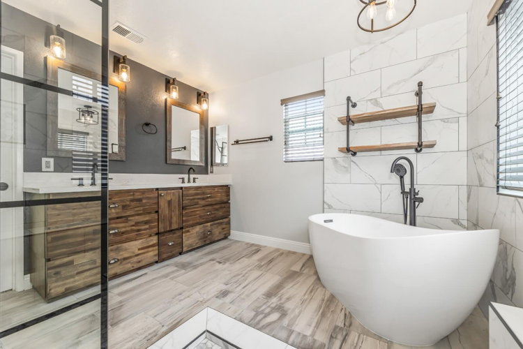 Double vanity and freestanding tub - bathroom remodel, San Diego