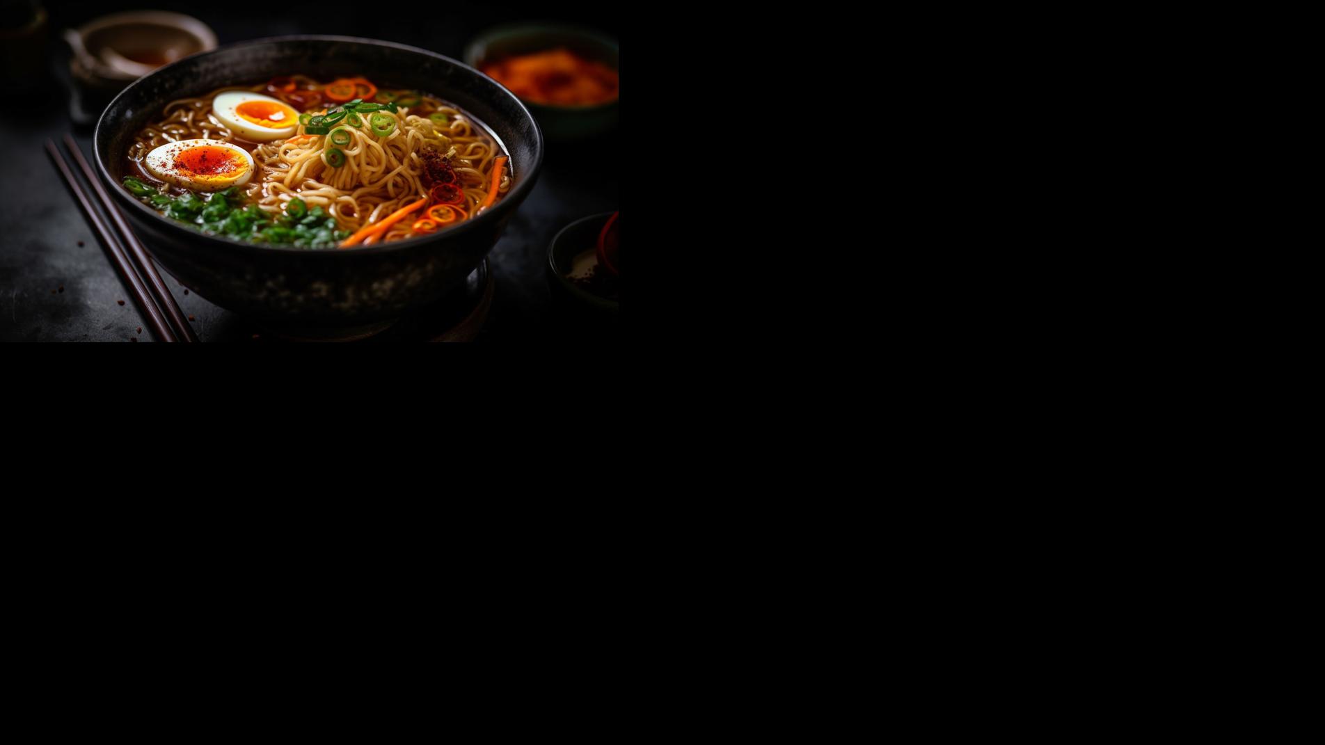 Gourmet ramen noodles in a steaming bowl generated by AI