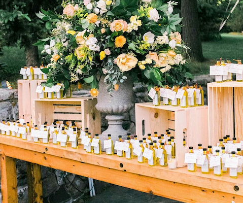 Wedding favors lined up on table to make the special day more delightful