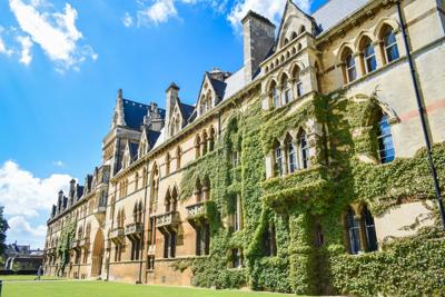 Boarding school exterior covered in ivy