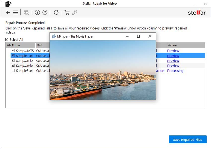 preview the repaired MP4 video files