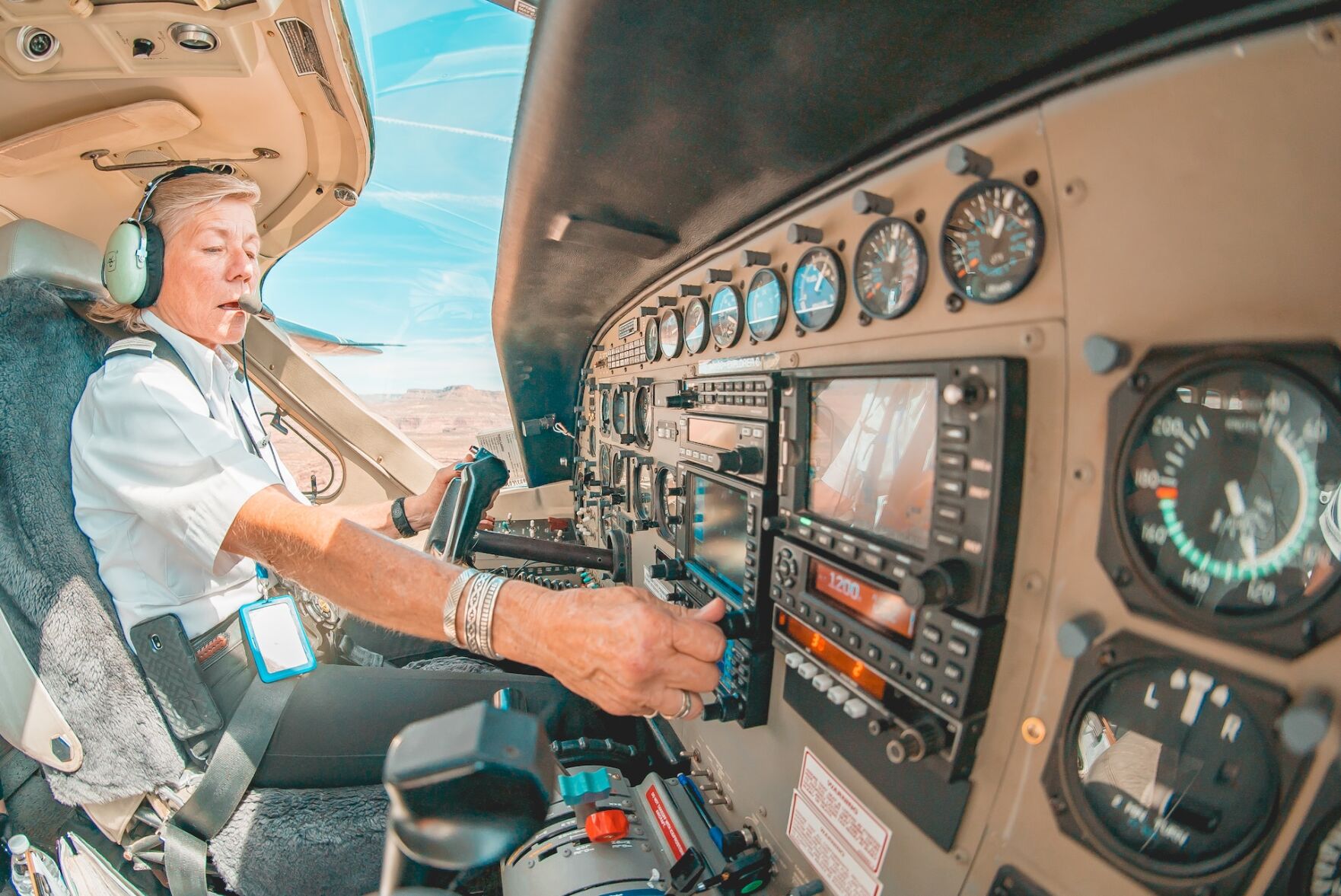 Person utilizes skills developed in pilot course to fly a plane