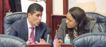 Then-Florida House Speaker Jose Oliva (R-Miami Lakes) speaks with Rep Fentrice Driskell (D-Tampa)