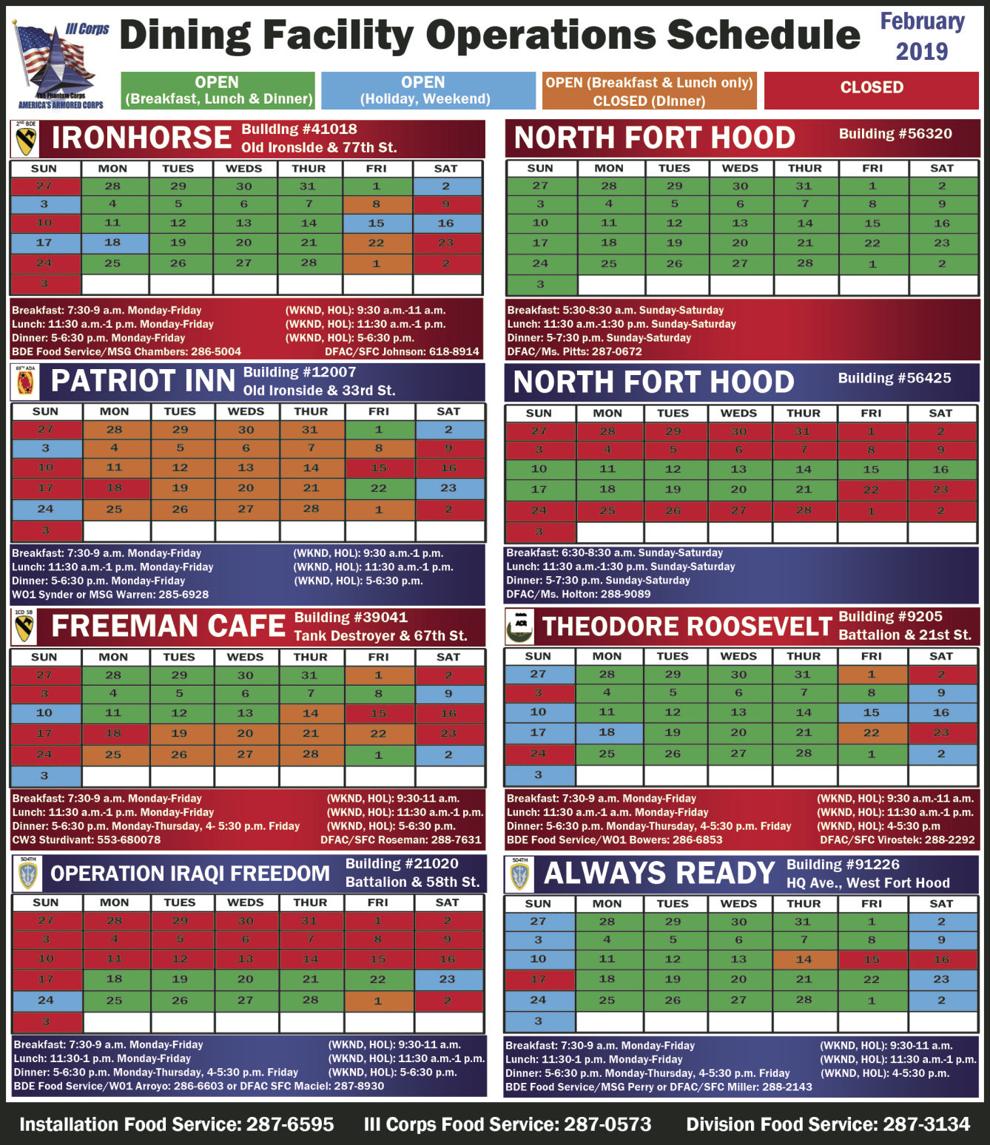 Dining Facility Operations Schedule Dining Facility