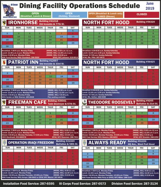 Dining Facility Operations Schedule Dining Facility
