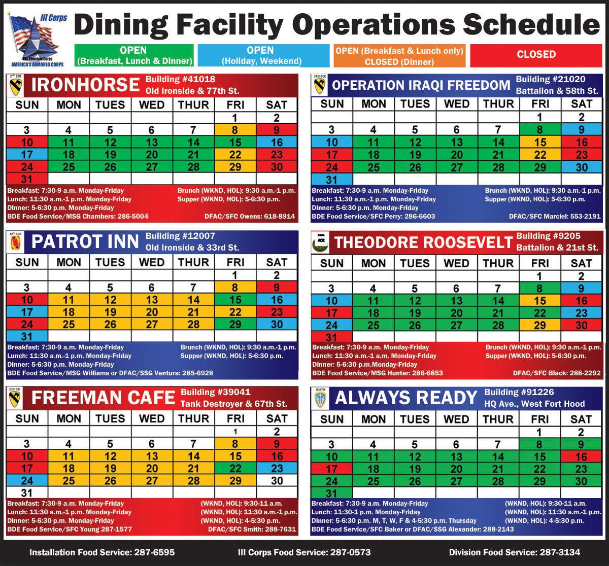 Fort Hood Dfac Schedule 2022 Dining Facility Operations Schedule | Dining Facility | Forthoodsentinel.com