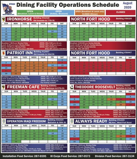 Dining Facility Operations Schedule Dining Facility