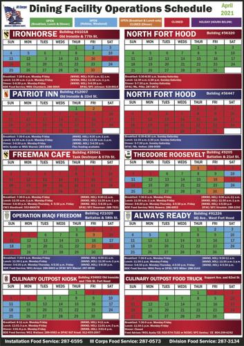 Fort Hood Dfac Schedule 2022 Dining Facility Operations Schedule | Dining Facility | Forthoodsentinel.com