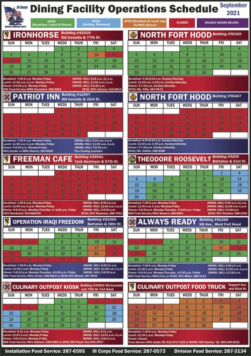 Dining Facility Operations Schedule | Dining Facility | Forthoodsentinel.com