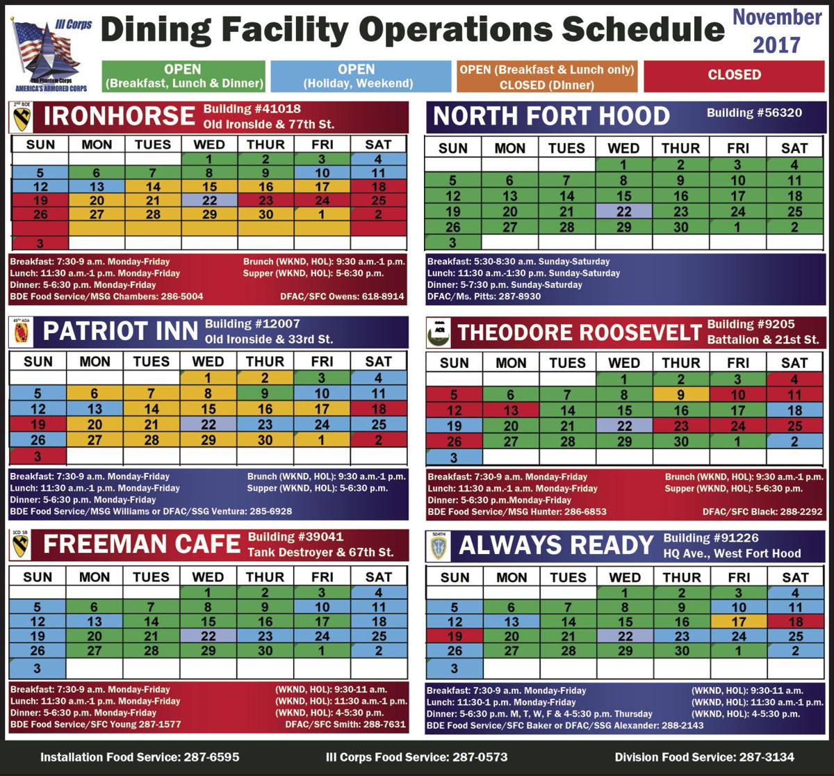 Fort Hood Dfac Schedule 2022 Dining Facilities Operation Schedule | Dining Facility |  Forthoodsentinel.com