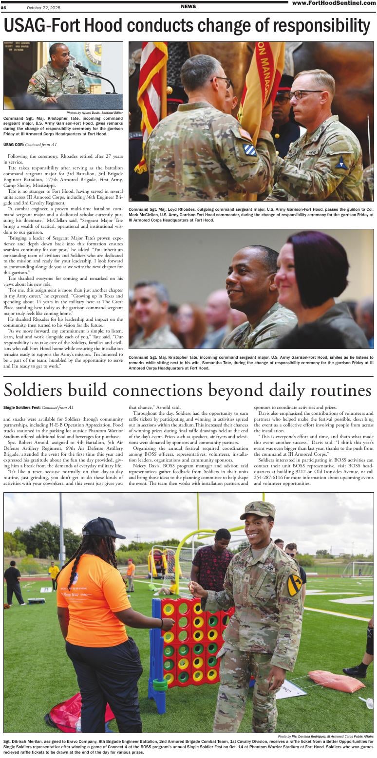 Page A6 | e-Edition | forthoodsentinel.com