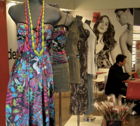 Franchise clothing stores dominated the show. Artful displays like this one were the norm around the Expo. From men's shoe stores and teen fashion to women's lingerie and children's clothing, it was difficult to remember you couldn't actually buy the go